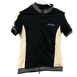 BCBGMaxAzria RARE Tan Black Short Sleeve Zip Up Athletic Jacket SMALL